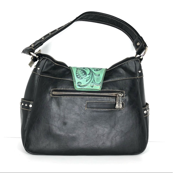 Trinity Ranch Montana West Turquoise Tooled Leather Shoulder Bag - Picture 16 of 16